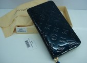09新作 とってもシックな新カラーのブルーニュイ★ ルイヴィトン 新品/Louis Vuitton 激安◆モノグラムヴェルニ◆ジッピーラウンド長財布 ブルーニュイ◆M93722