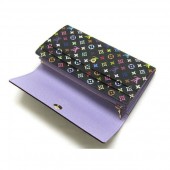 2011年春夏新作　Louis Vuitton 激安　ルイヴィトン 新作 人気 新品 通販＆送料込　モノグラム・マルチカラー LV　長財布　ポルトフォイユ・サラ　長札　ファスナー財布　ノワールｘヴィオレ（ヴァイオレット） M60273