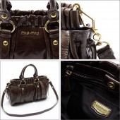 2011年春夏新作！miumiu「ミュウミュウ 新作＆送料込」 2WAY ショルダーハンドバッグ【ブラウン】RT0383