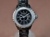 シャネル 新作＆送料込 Chanel J12 Black Ceramic Diam Markers/Bez Ladies Japanese Qtz腕時計J-CH0068