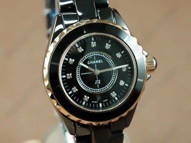 シャネル 新作＆送料込 Chanel Watches J12 TT Black Ceramic Diam Markers Ladies Japanese Quartz腕時計 J-CH0036